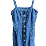 ZARA Woman Linen Button Down Tank Dress Denim Blue Size XSmall Photo 0