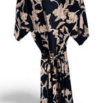 Maison Du Soir Black Tan Floral Bathrobe Women’s S/M Short Sleeve Size M Photo 0