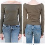 Brandy Melville Olive Green Bonnie Top Long Sleeve, Off Shoulder, Hip-Length Top Photo 8