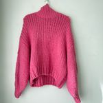 Bright Pink Oversized Chunky Knit Turtleneck Sweater M Size M Photo 1