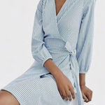 J.Crew Dress Womens Size 6 Blue White Striped Cotton Poplin‎ Wrap Photo 0