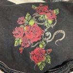 Black Canvas Shoulder Bag Red Rose Floral Print Distressed‎ Fringe Crossbody Photo 2