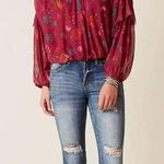 Free People Wildflower Honey Berry Top Size XS Magenta Burgandy Floral Cropped Photo 0
