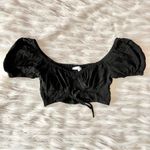 Olivaceous Black Peasant Cropped Cut Out Smocked Off Shoulder Puff Sleeve Top Photo 42