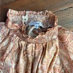 Fate Paisley Print Boho Tiered Ruffle Mock Neck Mini Dress Sz Small 🧡🍄 Brown Photo 8