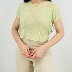 boho trendy sheer rave floral lime green lettuce edge layering tee XS/s White Photo 2