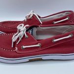Sperry woman’s  top sider Red canvas white laces 5 Photo 3