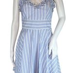 Trixxi Dress Women Small Blue White Striped Fit Flare Ruffle Wedding Guest Party Photo 0