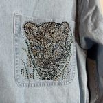 Vintage chambray embellished rhinestone cheetah button down shirt Size M Photo 1