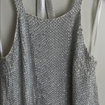 Parker  Justina Silk Silver Rhinestone Beaded Halter Tank Top Photo 7