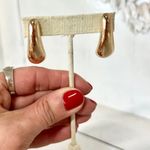 Gold Plated Long Water Drop Statement Stud Earrings Gold with Round Secure Back Photo 3