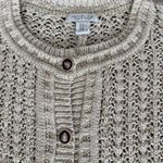 Rachel Zoe  Sweater Womens XL Tan Gold Metallic Open Knit Cardigan Crest Buttons Photo 9