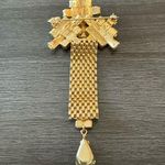 Vintage Aurora Borealis Rhinestone Dangling Mesh Brooch Pin Gold Photo 1