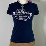 American Eagle  Vtg Y2K Navy Tiki Baby Tee Preppy Bella Swan‎ Tight Womens Size S Photo 0