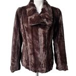 Dennis Basso Dennis by Brown Faux Fur Moto Jacket, Sz S Photo 0