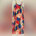Sam Edelman Retro Bold Floral Multicolor Pleated Midi Flowy Dress Belted L Photo 11
