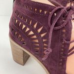 Vince Camuto Tarita Cut Out Lace Up Burgundy Suede Open Toe Heeled Bootie Size 6 Photo 11