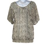 The Limited  Beige Black Sketch Line Semi Sheer Dolman Sleeve Smocked Blouse M Photo 5