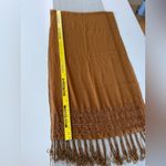 Vintage Ochre Orange Brown Beaded Fringe Scarf Photo 4