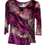 Only Nine Petite Sz S Top Purple Velvet Floral Ruched Detail 3/4 Sleeve Whimsy Photo 0