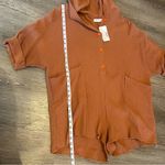 Bucketlist Mocha Having A Blast Oversized Romper 100% Cotton Women’s Size Small Orange Photo 1