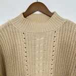Olivia Grey Beige Cream Cable Knit Ribbed Mockneck Sweater Fisherman Cottagecore Tan Size L Photo 1
