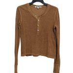 AMO Women's Pullover Henley Shirt Small 100% Cotton Brown Long Sleeve Terry K8 Photo 0