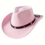 Light‎ Pink Western Cowboy Cowgirl Hat Felt Wide Brim Star Band Unisex Rodeo Photo 4