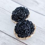 Vintage Clip On Earrings Black Wrapped Chain Like with Gold Tone Halo Photo 2