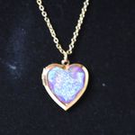 Source Unknown Cottagecore Blue/Gold Glitter Stone Heart Locket 15"Chain 3" Extension Necklace Photo 1