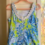 Lilly Pulitzer Casey Green & Blue Print White Applique Shift Mini Dress size 2 Photo 4
