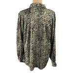 JODIFL New Button Front Blouse Top Size XL Hunter Green Animal Print Photo 2