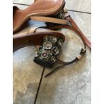 Coach  Tea Rose Embellished Block Heel Ankle Strap Sandals Nude Leather 9.5 Photo 2