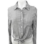 Dress Forum Gray Striped Tie Knot Button Up Long Sleeve Crop Shirt Blouse Top S Photo 0