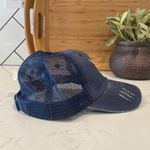 Shyanne  distressed flower bull skull adjustable trucker hat denim Photo 1