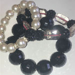 Lot of 3 Black Faux Pearl Clear CZ Beaded Stretchy Boho Vintage Bracelets Photo 1