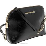 Michael Kors MICHAEL Black Textured Patent Leather Gold-tone Cindy Crossbody Bag Photo 1