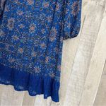 AUW * Women's Size Medium Floral Boho Dress Blue Midi Lace Trim Summer Casual Photo 1