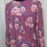 C.P.W. New York Burgundy floral blouse. Boutique Red Size L Photo 3