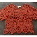 Burnt Orange Crochet Sweater Top Cropped Short Sleeve Rust Size Medium Boho Photo 0