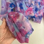 ZARA  Choker Chiffon Blue Pink Long Sleeve Top Ruched 70s Party Blogger Summer Photo 5