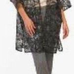 Anne Klein Women’s Black Floral Sequin Open Front Midi Kimono Cardigan Size L/XL Photo 0