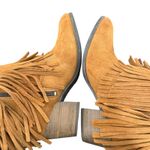 Taos Fringe Ankle Boots Womens 8 8.5 Brown Suede‎ Leather Western BOHO Festival Photo 9
