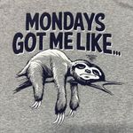 Fruit of the Loom Graphic Print Unisex T Shirt Top Mondays Got Me Like Sloth Gray Blue Small Photo 1