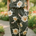 Derek Heart green floral lace top off the shoulder jumpsuit Photo 0