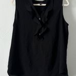 Black Sleeveless Quarter Button Up Blouse w/ Ruffle Size L Photo 0