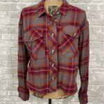 Maurice's Berry Plaid Button Down Long Sleeve Cropped Flannel Shacket Photo 1