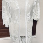 Sheer Mesh Lace Cardigan Sweater Duster Long Cream Ivory Dainty Romantic sz L Size L Photo 0