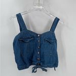 Free People  Palm Desert Blue Denim‎ Top Cropped Button Front Tie size xs Photo 4