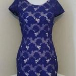 Blue Floral Lace Beige Lining Strappy V Back Modcloth Cocktail Dress by Soieblu Size M Photo 0